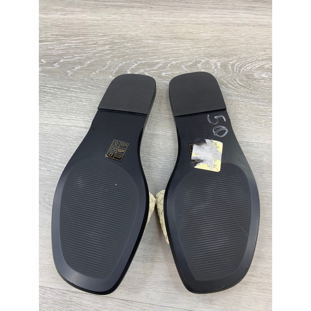 Madewell The Kiera Women's Sandals Woven Slide Cream Black Leather 7.5 Shoes - Picture 5 of 10